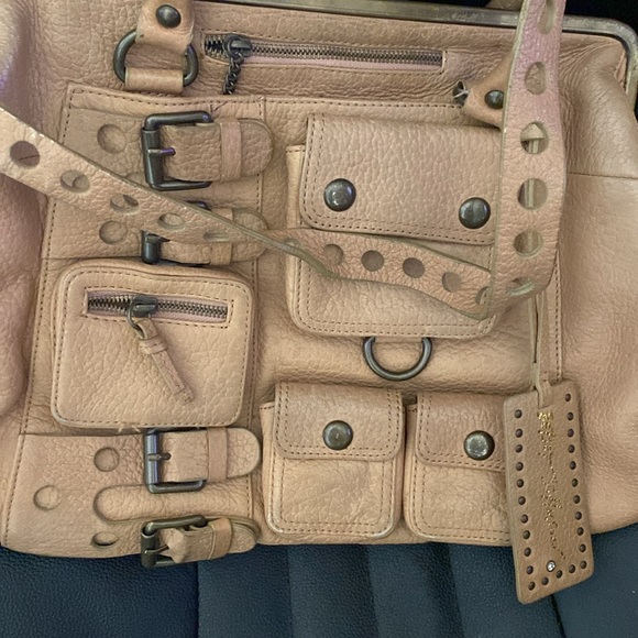 Betsy Johnson Unique Leather Tote/Purse in Beige with Several Outside Pockets - Picture 8 of 13